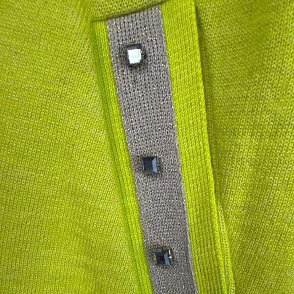 Tricot Wool Blend Sweater Italian Chartreuse Gray Sequins SZ 4 Quiet Luxury - Picture 3 of 10